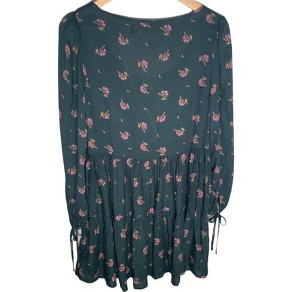 Urban Outfitters Green Floral Boho Tunic Top Long Sleeve Drawstring Size Small - Picture 5 of 10